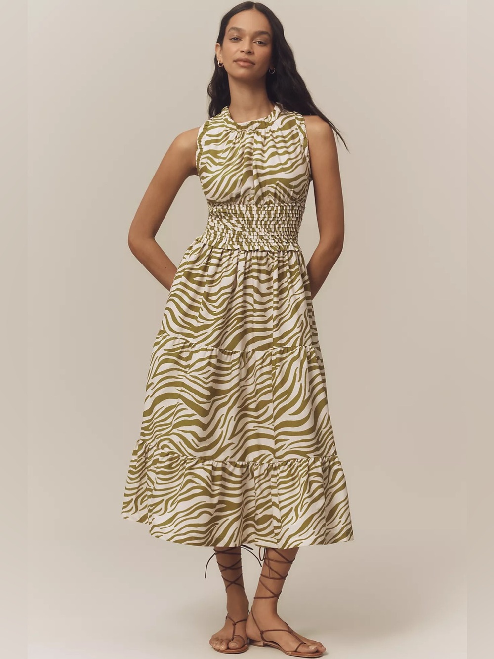 Anthropologie Sleeveless Poplin Smocked Midi Dress NWOT